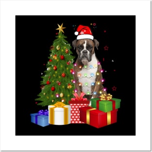 Boxer Christmas Tree Santa Hat Funny Xmas Gift Dog T-Shirt Posters and Art